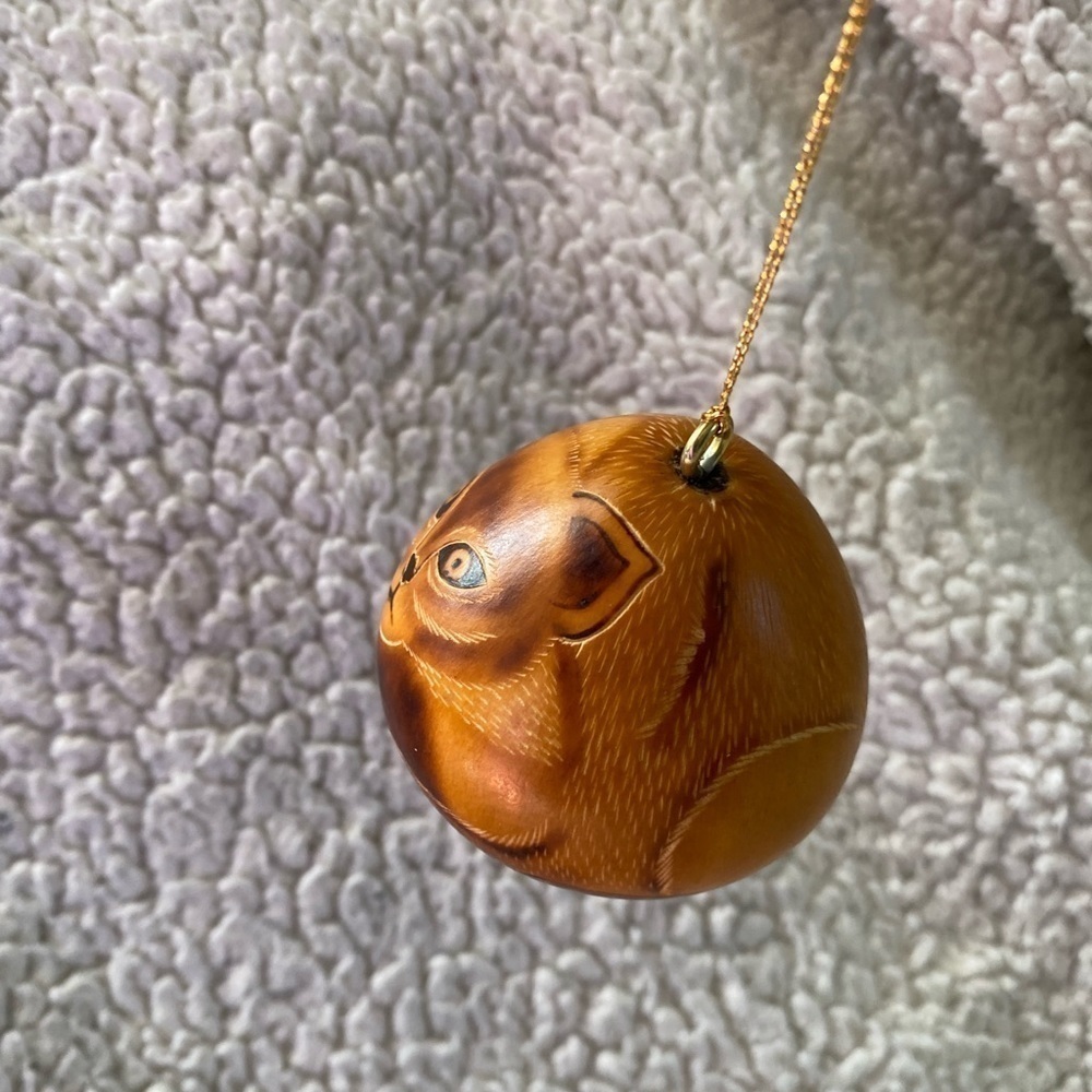 Hand carved Gourd Ornament Art of Laying Cat -Made in Peru - Picture 6 of 10